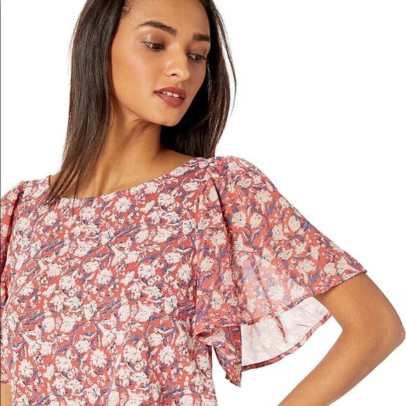 Lucky Brand Woven Mix Print Flutter Sleeve Top 1X - Picture 6 of 16